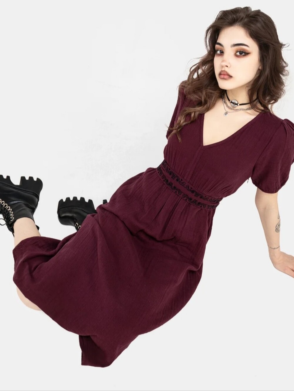 disturbia poultice embroidered cotton midi dress